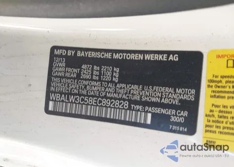 2014 BMW 640I from USA, damaged, VIN WBALW3C58EC892828